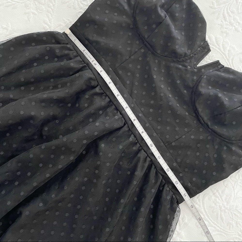 NWOT Lulus Romantic Spot Black Polka Dot Mesh Tiered Midi Dress - Picture 7 of 8